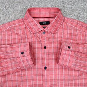 BOSS Hugo Boss Mason Shirt Men XL Pink Slim Fit 100% Cotton Long Sleeve Button